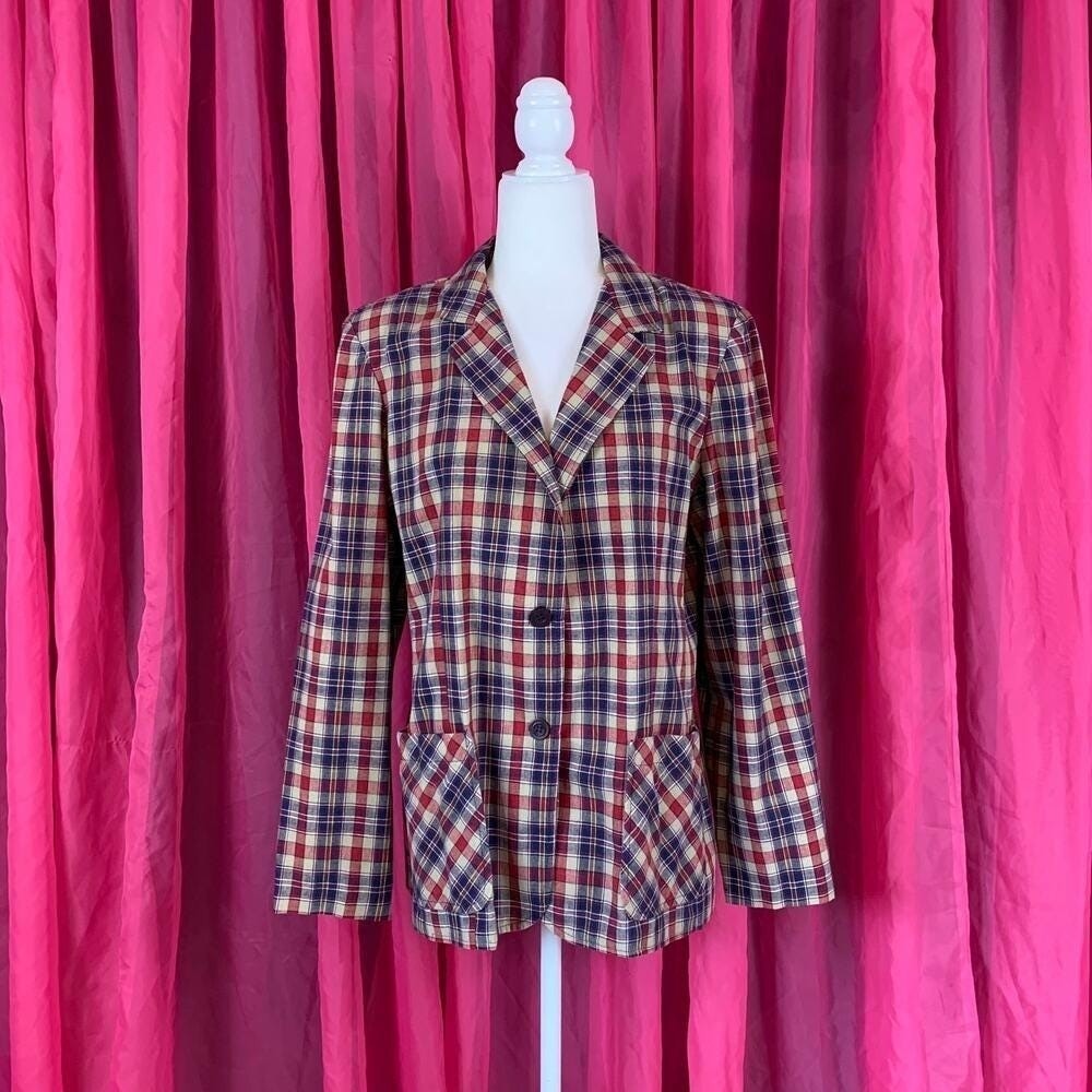 Vintage 70s Cricket Lane plaid double button blazer Jacket, med - L - Picture 2 of 8